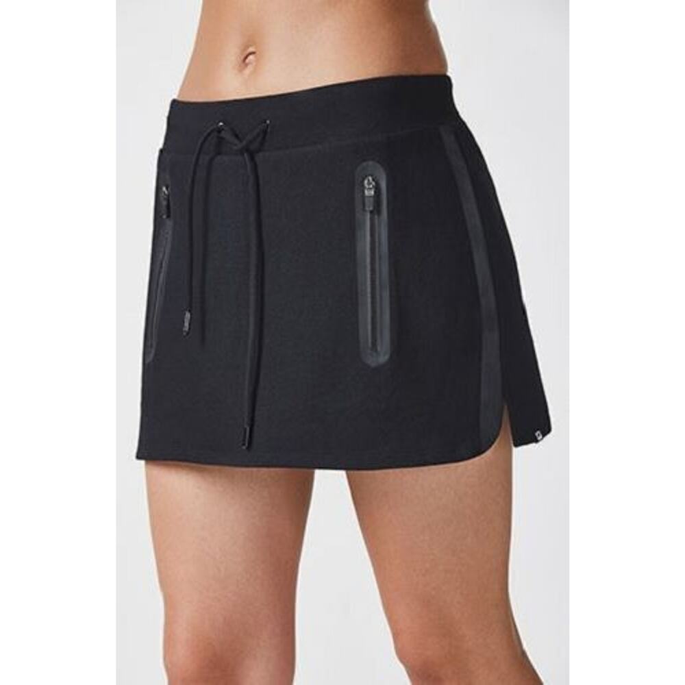 NEW Fabletics Amara Mini Skirt Black French Terry Drawstring Womens XS